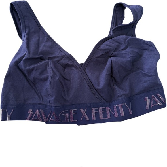 Savage X Fenty Other - Savage X Fenty Forever Savage Bralette 2X Navy Blue Cotton Logo Band Bra NWT